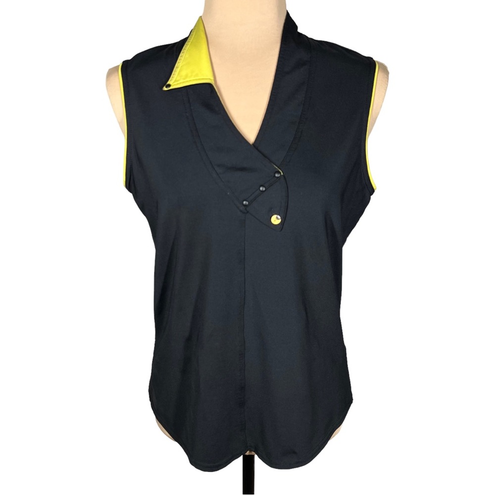 Jamie Sadock Tennis Golf Sporty Sleeveless Tank Top Black Yellow Outdoors